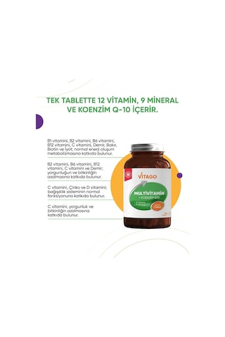 Vitago Multivitamin Koenzim Q-10 Takviye Edici Gıda 60 Tablet