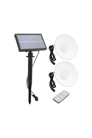 Ayt Powermaster Kumandalı Solar Güneş Enerjili Panelli 2 Power Ledli Çiftli Projektör Lambası Bahçe Çardak Aydınlatması Beyaz