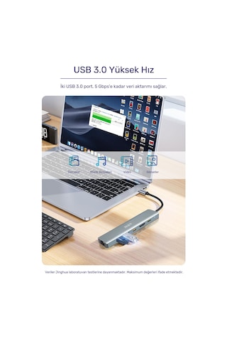 Type-c 6sı 1 Arada Hub Adaptör, 4k Hdmı, Rj45 Gigabit Ethernet, Pd 100w Şarj, 2 Usb 3.0 Port, Macbook Laptop Tablet Uyumlu, Metal Gövde Docking Station N855