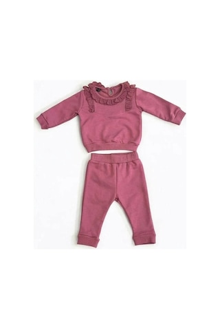 Cantoy Kız Bebek Çocuk Dantelli Eşofman Takım-15109 Mürdüm