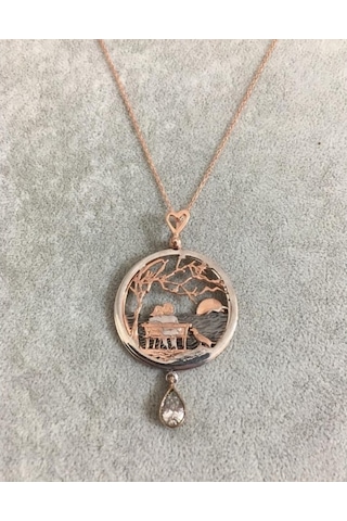 Tasarım 3 Boyutlu Gün Batımını Izleyen Iki Sevgili Gümüş Kolye 92