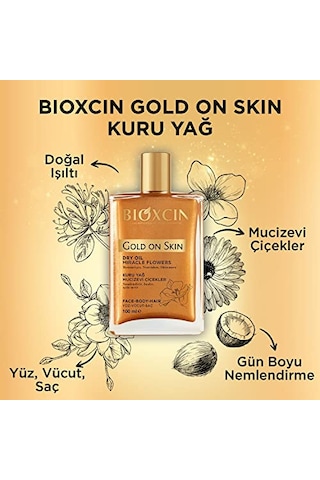 Bioxcin Gold On Skin Kuru Yağ Yasemin, Manolya, Hanımeli, Kalendula Ve Hindistan Cevizi Yağları İçeren Işıltı Veren Nemlendirici 100 Ml Tüm Cilt Tipleri İçin