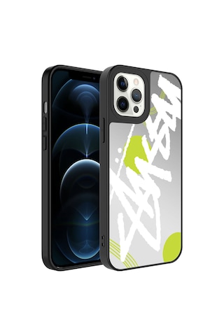 Apple Uyumlu iPhone 12 Pro Max Uyumlu Aynalı Desenli Kamera Korumalı Parlak Zore Mirror Kılıf-yazı Yazı -