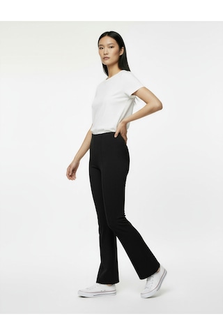 Koton Nervürlü Pamuklu Slim Fit İspanyol Paça Tayt Pantolon Siyah 6wal40099ık Siyah