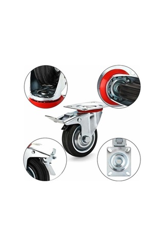 Flybuy 75mm Mobilya Taşıma Tekerleri, 4 Adet, 2x Döner+frenli, 360 Dönme, 200kg Kapasite -