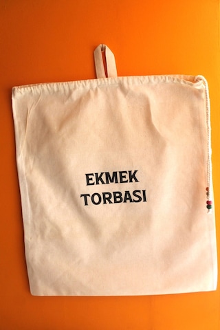 Büyük Boy Dekoratif Boncuklu Büzgülü Askılı Keten Ekmek Torbası