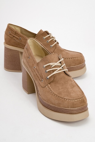 Dudley Koyu Bej Süet Bağcıklı Kadın Platform Topuklu Ayakkabı Koyu Bej