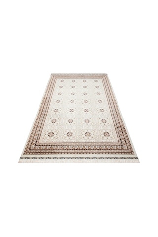 Sateen Afghan Sfg 03 Beige Afgan Desenlerine Sahip Hav Vermeyen Özel İplerle Dokunan Yıkanabilir Ve Özel Kaymaz Tabanlı Sık Dokuma Makine Halısı Bej 2