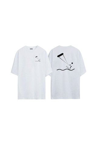 Thewert Unisex Yaratıcı Uçurtmalar Ön Arka Baskılı Beyaz Oversize T-shirt