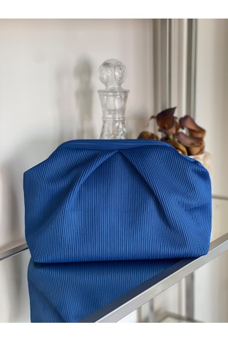 Parlak Mavi, Piliseli Çizgi Detaylı El Çantası Mavi