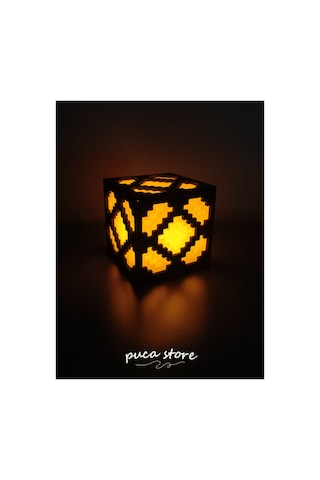 Minecraft Temalı Redstone Lambası - Led Mum Hediyeli Masa Ve Gece Lambası 8x8x8 Cm Sarı
