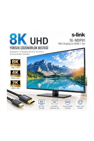 S-link Sl-mdp01 Mini Displayport To Hdmı 1.5m Görüntü Ve Ses Aktarım Kablosu 150cm