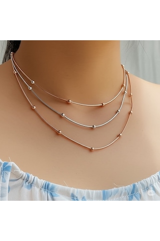 Üç Katmanlı Dorika Çelik Zincir Kolye Altın, Gümüş, Rose Gold Çok Renkli