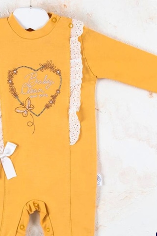 Love Kalp Nakışlı % 100 Pamuk Kız Bebek Tulumu - Sarı