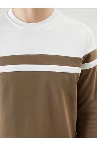 Lcwaıkıkı Classic Kahverengi Bisiklet Yaka Uzun Kollu Renk Bloklu Erkek Sweatshirt