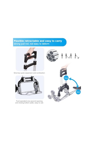 Pro Seri 6 Tekerli 80kg Kapasiteli Merdiven Çıkabilen Katlanır Taşıma Arabası Koli Yük Paket Aracı