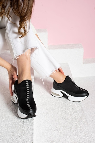 Shoetek Fortunata Kadın Sneakers Skubu Kumaş Siyah Deri Siyah