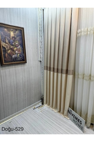 Nivemeshome Doğu Krem Ft671536 V-529 1/3 Sık Pileli Fon Perde Apm