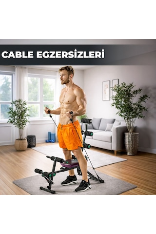 Çok Fonksiyonlu Mekik Sehpası Sırt Açılı Ev Fitness Aleti Egzersiz Ekipmanı + Direnç Lastiği