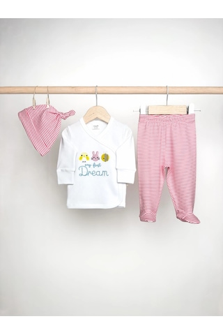 Sezgibaby 3'lü Kız Bebek Zıbın Seti Beyaz-pembe