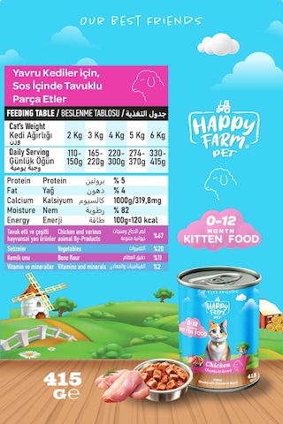 Happy Farm Yavru Kedi Maması Tavuklu 415 Gr 12 Adet