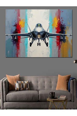 Ahşap Tablo Bulutlar Arasında Uçan Savaş Jet