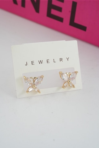 Byzeynaaksesuar Kadın Özel Tasarım Zirkon Taşlı 2'li Minimal Küpe 0021 Çok Renkli