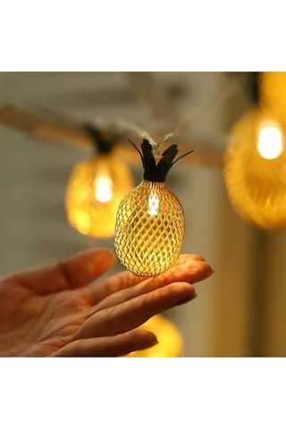 Metal Ananas Figürlü 10lu Led Işık Zinciri, Dekoratif Ev, Parti, Yılbaşı Ve Oda Süsleme Aydınlatma Sarı