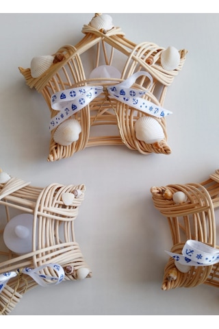 Yıldız Marin Mumluk Bambu 3'lü Set Tealight Bej