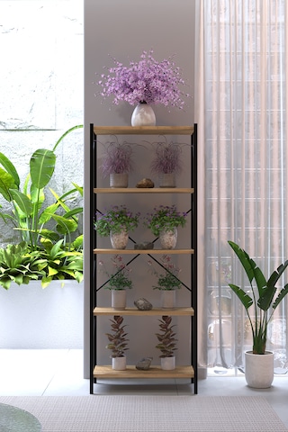 Lavanta 5 Katlı Metal Çiçeklik Saksılık Standı 150 Cm Dekoratif Bitki Rafı Balkon Salon Bahçe Çiçek Standı Atlantik Çam