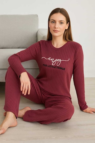 Tenra Kadın Pijama Takımı %100 Pamuk Bordo