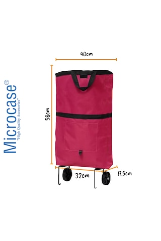 Microcase Tekerlekli Cepli Tasarım Katlanabilir Portatif Pazar Market Arabası Malzeme Çantası- Al4966 - Kırmızı