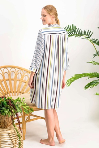 Arnetta Colour Lines Krem Düğmeli Boyfriend Kadın Gömlek Gecelik