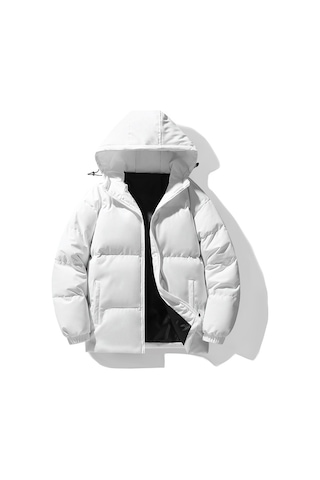 Yeni Kış Erkek Pamuklu Dolgulu Ceket, Kore Tarzı, Kapüşonlu, Kalınlaştırılmış, Sıcak, Modaya Uygun, Pamuklu Dolgulu Ceket, Erkek Giyim Üstü Beyaz