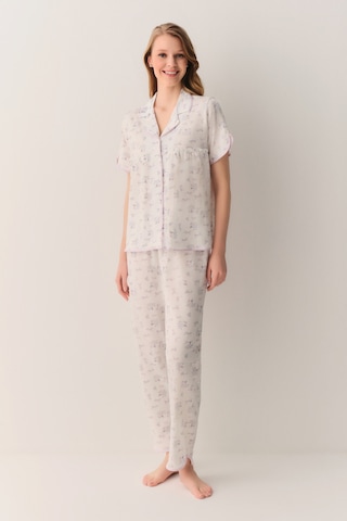 Suwen Butterfly Pamuklu Gömlek Yaka Pijama Takımı Sh26602660b338 Ekru