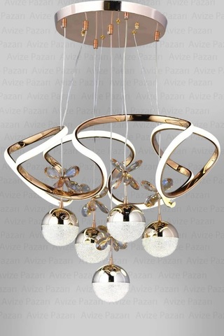 Galaksi Modern Sarkıt Beş Toplu Papatya Gold Ledli Avize Çok Renkli