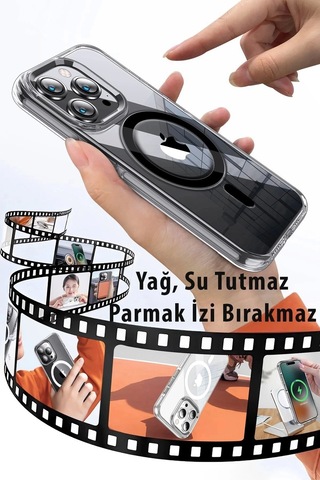 Joko Apple Uyumlu iPhone 15 Pro Max Kılıf Crystal Magsafe Kapak - Şeffaf Çok Renkli