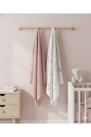 Organik Müslin Bebek Battaniyesi 2'li Set Pembe