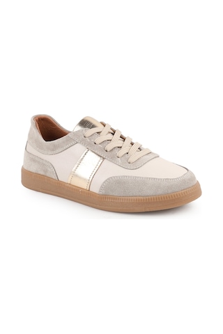 Libero L081.804 Hakiki Deri Süet Detaylı Bal Rengi Termo Taban Kadın Retro Sneaker Ayakkabı Ekru