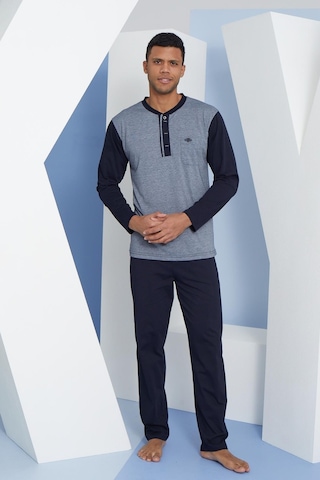 Kly Erkek Uzun Kol Midi Yaka Lacivert Pijama Takımı C9t2n5o7 001