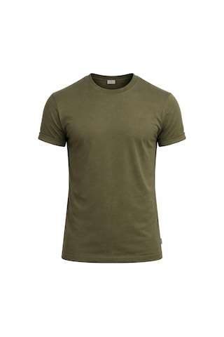 Plus Scorpion T02 Kol Katlama Erkek Slim Fit Basic Tişört Bisiklet Yaka, Düz Kumaş, Yazlık Model Haki