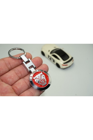 Dk Jaguar Uyumlu Panther Logo Kırmızı Krom Metal Çift Yön Anahtarlık