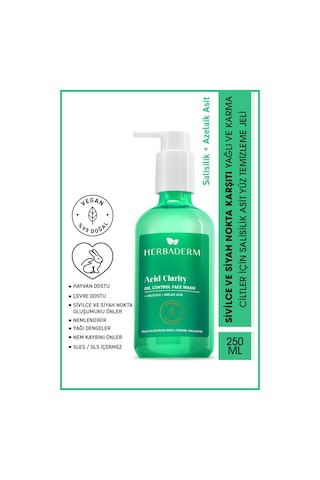 Herbaderm Acid Clarity Sivilce Karşıtı Yağlanmayı Dengeleyici Yüz Temizleme Jeli 250 ML