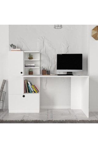 Dekorister Domingos Kitaplıklı Çalışma Masası Beyaz