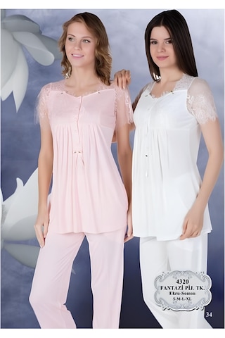 Bone 4320 Kısa Kol Pamuk Kadın Lohusa Emzirme Pijama Takımı Somon