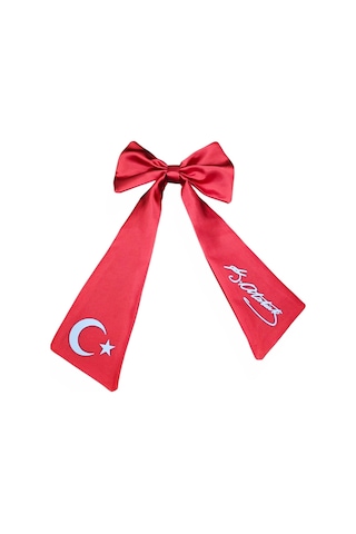 Ay Yıldız Atatürk İmzalı Fiyonklu Kırmızı Saç Tokası Kırmızı
