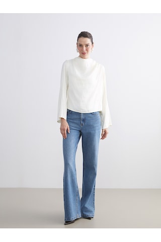 Lcwaıkıkı Classic Beyaz Dik Yaka Oversize Büzgülü Bluz