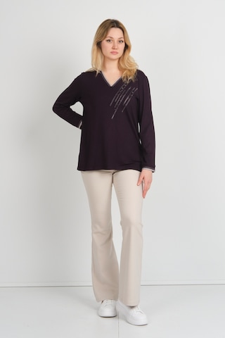 Detay Triko Kadın V Yaka Taş İşlemeli Uzun Kol Anne Bluz 5751 Mürdüm Mürdüm