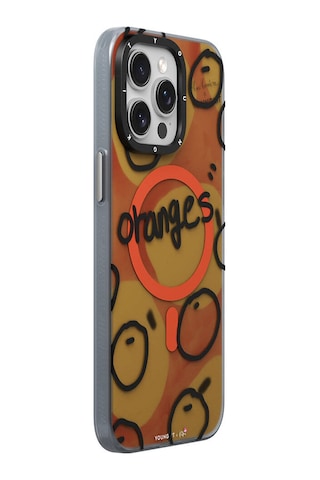 Apple Uyumlu iPhone 15 Pro Kılıf Magsafe Özellikli Bee Brown Tasarımlı Youngkit Funny Serisi Kapak Turuncu