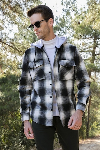 Buratti Ekoseli Çift Cepli Kapüşonlu Oduncu Erkek Gömlek Cf22W2650 Haki-Antrasit